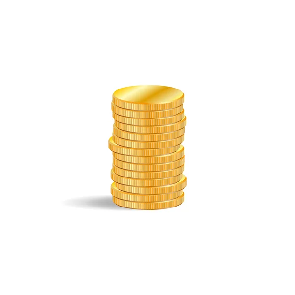 Pilha de moedas de ouro em efeito 3D no fundo branco —  Vetores de Stock