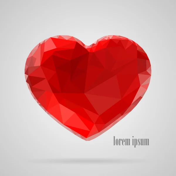 Corazón rojo en el estilo de la triangulación sobre un fondo blanco — Archivo Imágenes Vectoriales