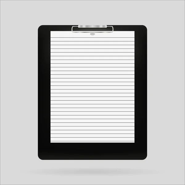 Weißes Blatt Papier auf schwarzem Tablet mit Schild und Clip — Stockvektor