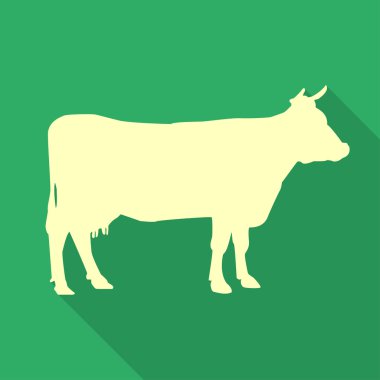 Yeşil arka plan düz bir tasarım üzerinde simge inek. Vektör çizim