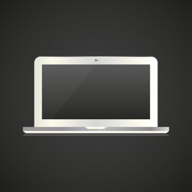 Gerçekçi tarzda siyah bir arka plan beyaz dizüstü bilgisayar