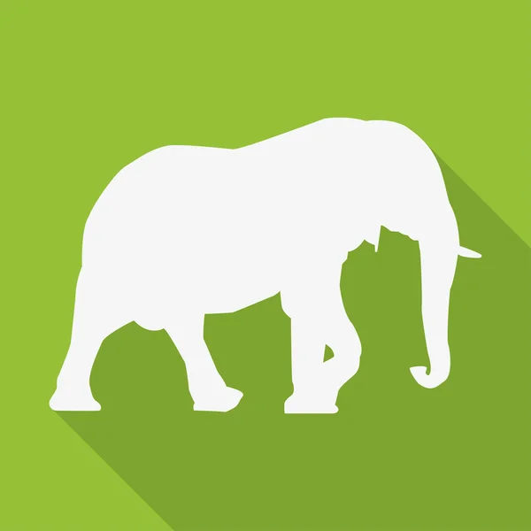Ikona słonia w białe na zielonym tle w Płaska konstrukcja — Wektor stockowy