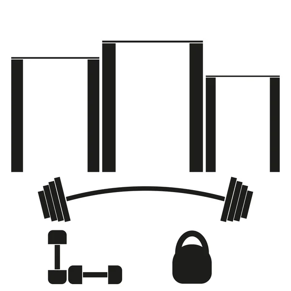 Sports banner with horizontal bars, barbells, dumbbells and weights — Stock Vector