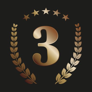 Bir defne çelengi ve yıldız ile bronz renkli numara 3