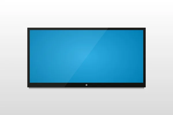 Plazmový televizor na bílé zdi se stínem a modrá obrazovka — Stockový vektor