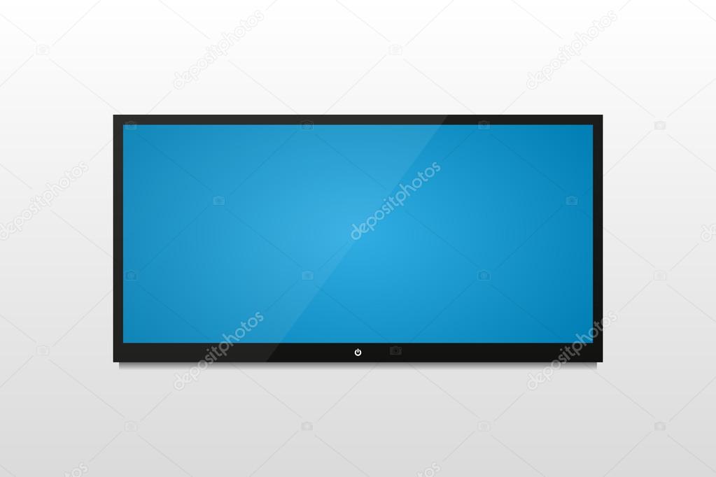Plasma TV on a white wall with shadow and blue screen