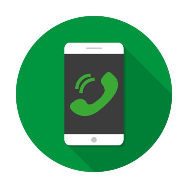 Beyaz Smartphone simgesi etkin arama ile uzun gölge ile