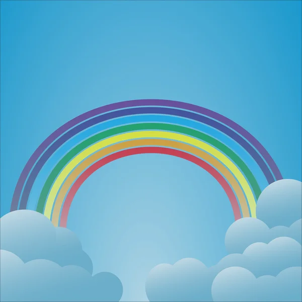 Rainbow with clouds on light blue background — Stock Vector