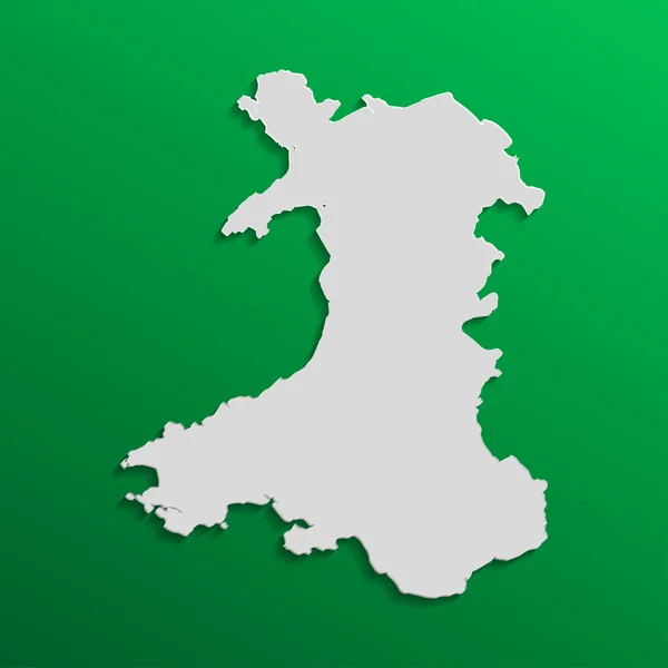 Carte du Pays de Galles en gris avec ombres et dégradés sur fond vert — Image vectorielle