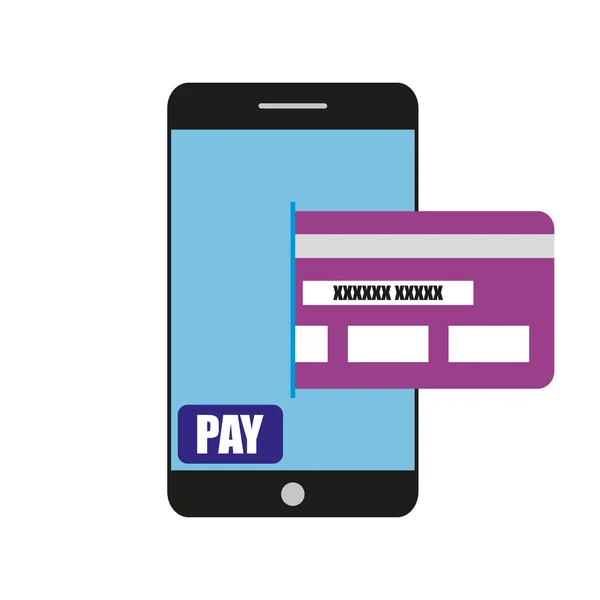 Mobiles Bezahlen. schwarzes Smartphone mit Karte — Stockvektor