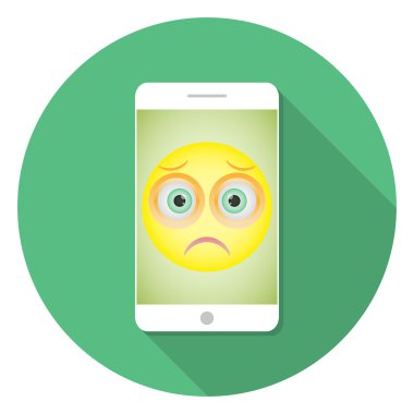 Beyaz Smartphone ile resmi bir surat üzgün bir duygu ile olan uzun gölge