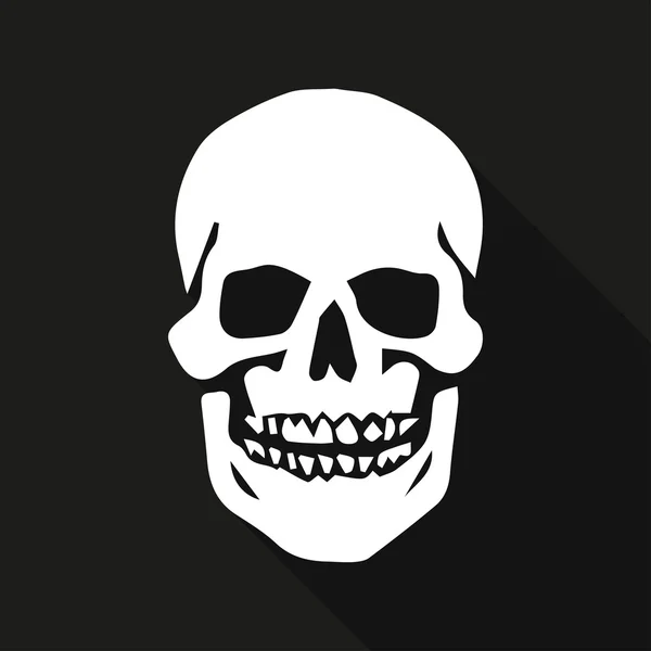 Crâne humain sur fond noir avec une longue ombre — Image vectorielle
