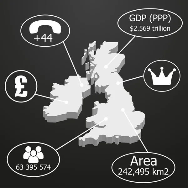 英国マップ 3 d。経済データをインフォ グラフィックの要素 — ストックベクタ