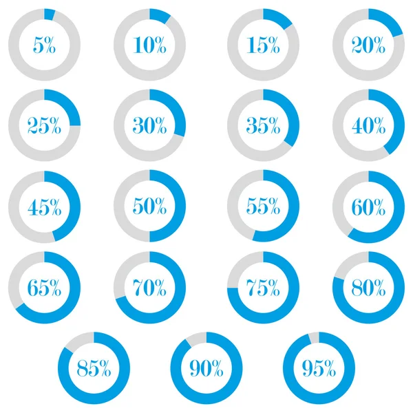 Definir elementos de infográficos em gráficos de torta. De 5% a 95% — Vetor de Stock