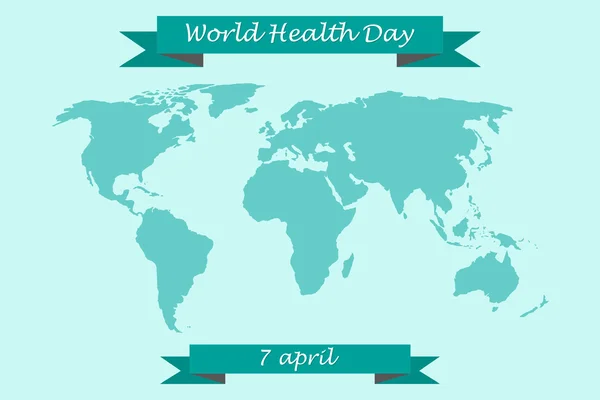 Día Mundial de la Salud, 7 de abril. Mapa del mundo con cintas de felicitación — Archivo Imágenes Vectoriales