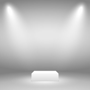Podyum için nesne. İki gri bir arka plan üzerinde ışık ışınları
