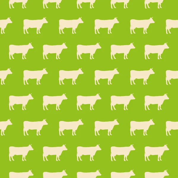 Бесшовный рисунок с силуэтом коровы на зеленом фоне — стоковый вектор