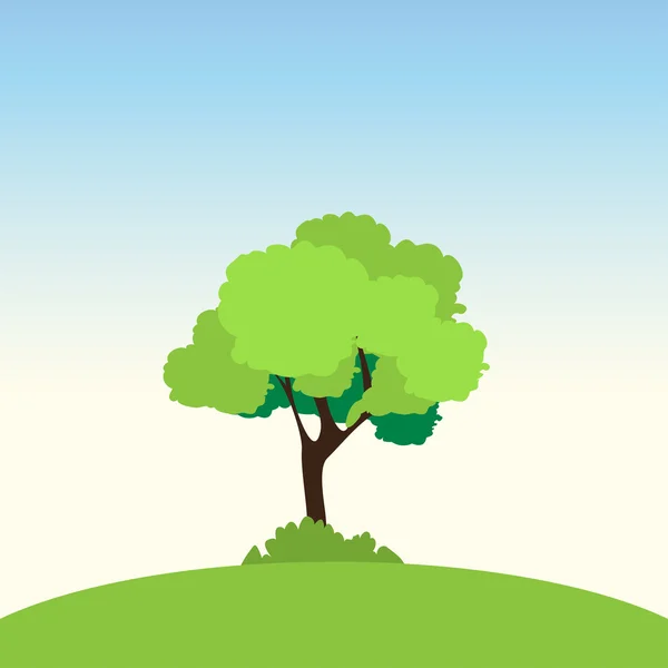绿色的山坡上棵孤独的树 — 图库矢量图片