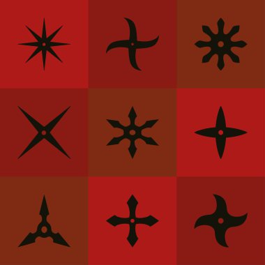Set shuriken Ninja. Siyah simgesi