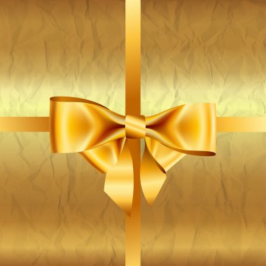 Buruşuk kağıt ve yay ile altın arka plan