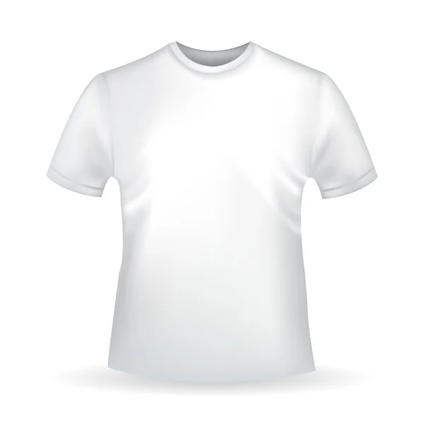 Man's witte T-shirt sjabloon met schaduw geïsoleerd op witte achtergrond — Stockvector