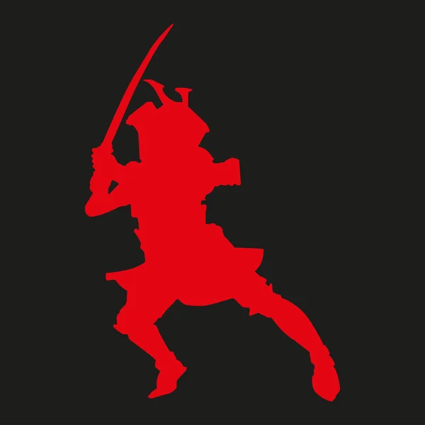 Silhouette rossa di un samurai con katana su sfondo nero — Vettoriale Stock