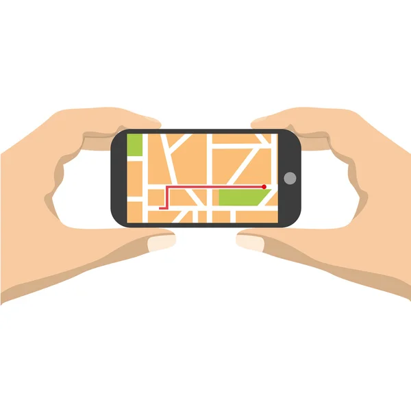 Harita ve PIN vektör çizim ile cep telefonu cep telefonu gps navigasyon — Stok Vektör