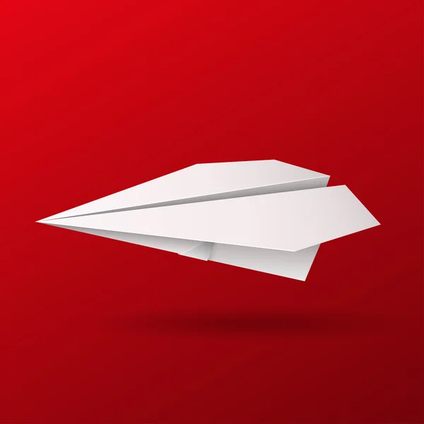 Origami papír repülőgép vörös háttérben illusztrációja — Stock Vector