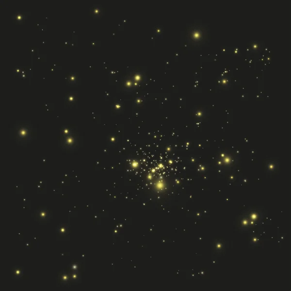 Fond noir abstrait avec des points jaunes de lumière. Espace et étoiles — Image vectorielle