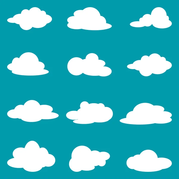 Zestaw ikon białe chmury. Kolekcja chmury. Ilustracja wektorowa — Wektor stockowy