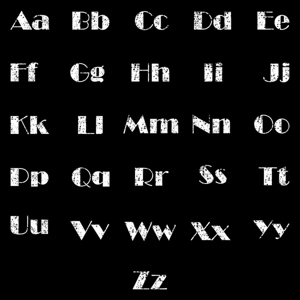 English alphabet with grunge on a black background — Stock Vector