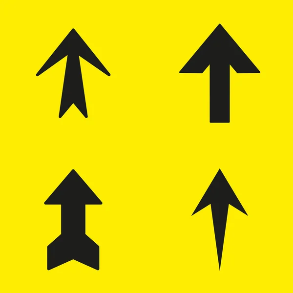 Set di frecce nere su sfondo giallo. Illustrazione vettoriale — Vettoriale Stock