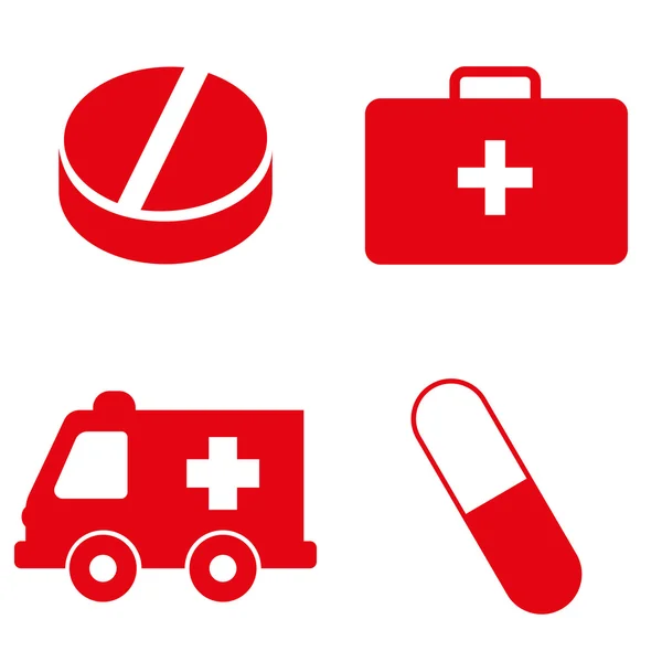 Sada lékařských ikon v červené barvě. Vektorové ilustrace — Stockový vektor