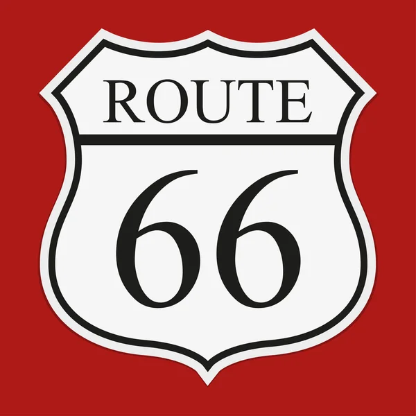 Route 66 Schild mit Schatten auf rotem Hintergrund — Stockvektor