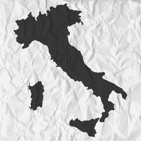 Italia mappa in nero su sfondo carta spiegazzata — Vettoriale Stock