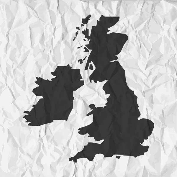 英国地图在黑色背景上皱巴巴的纸 — 图库矢量图片