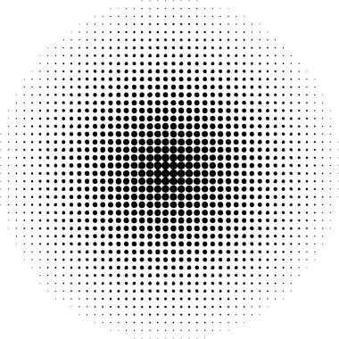 Pop art öğeleri yuvarlak. Beyaz arka planda siyah yarı ton noktaları.