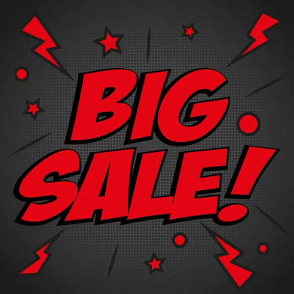 Vector colorful pop art illustration with big sale discount promotion. Decorative template with halftone background and stars explosion in modern comics style