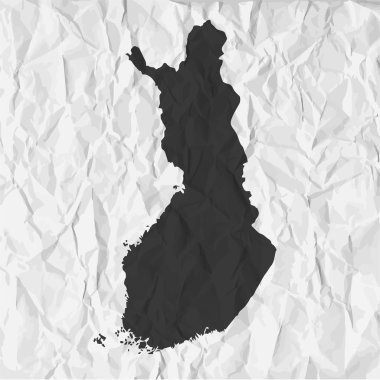 Finlandiya Haritası siyah bir arka plan üzerinde kağıt buruşuk
