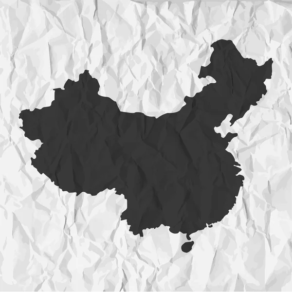 China map in black on a background crumpled paper — Stock Vector