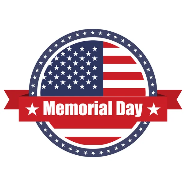 Bandiera USA su timbro a bottone con nastri Giorno della Memoria — Vettoriale Stock