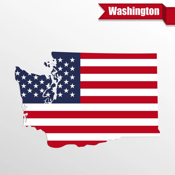 Mapa del Estado de Washington con bandera estadounidense dentro y cinta — Vector de stock