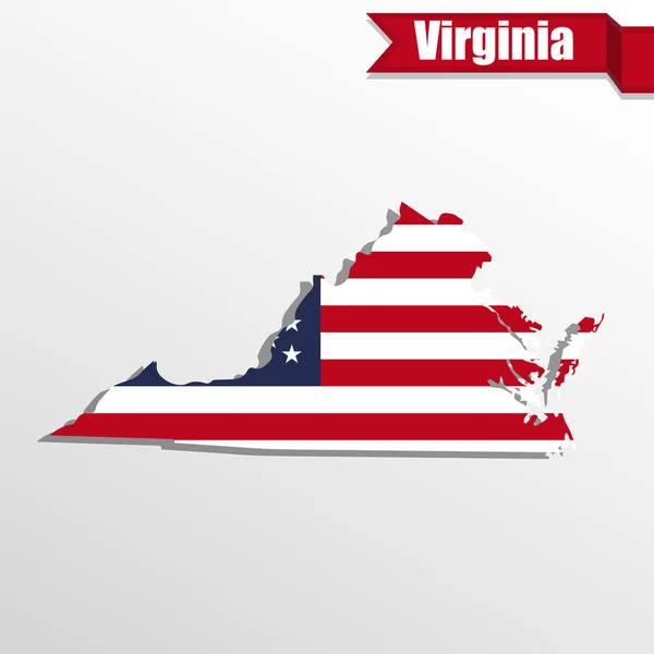 Virginia State map with US flag inside and ribbon — Stock Vector