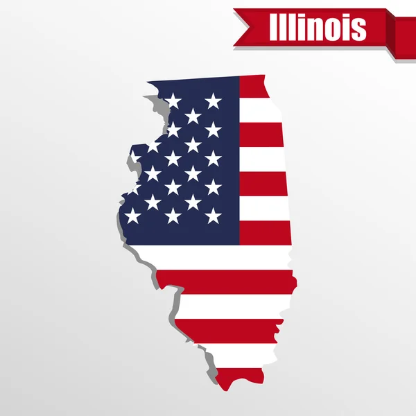 Mapa del estado de Illinois con bandera estadounidense dentro y cinta — Vector de stock