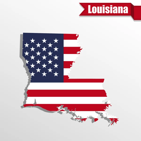 Carte de l'État de Louisiane avec drapeau américain à l'intérieur et ruban — Image vectorielle