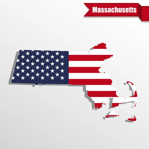 Massachusetts Mappa di Stato con bandiera USA all'interno e nastro — Vettoriale Stock
