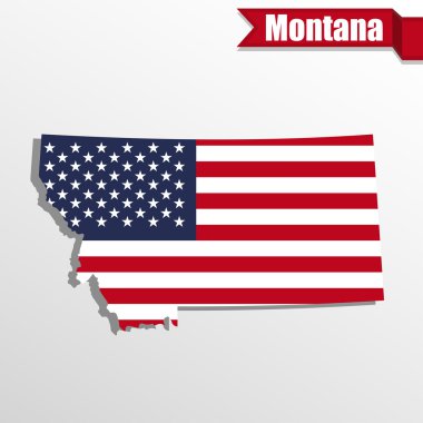 Montana State map with US flag inside and ribbon clipart