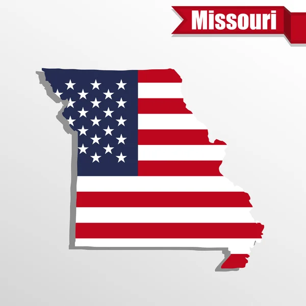 Missouri Mappa di Stato con bandiera USA all'interno e nastro — Vettoriale Stock