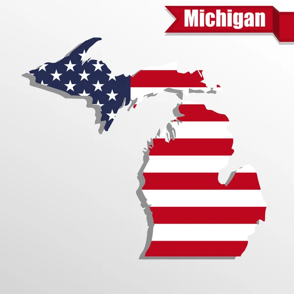 Michigan State mapu s námi vlajka uvnitř a stuha — Stockový vektor