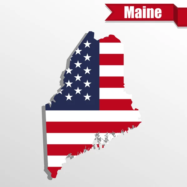 Maine Mappa di Stato con bandiera USA all'interno e nastro — Vettoriale Stock